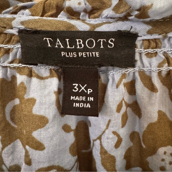 Talbots Ditsy Floral Smocked 100% Cotton Top Blue Green Size 3X - Picture 8 of 9